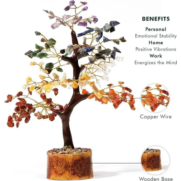 Handcrafted Chakra Crystal Tree, Healing Chakra Tree with Tumbled Gemstones - Picture 2 of 9